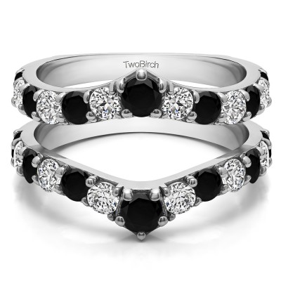 0.74 Ct. Black and White Stone Graduated Shared Prong Contour Ring Guard