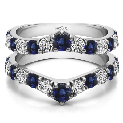 0.74 Ct. Sapphire and Diamond Graduated Shared Prong Contour Ring Guard