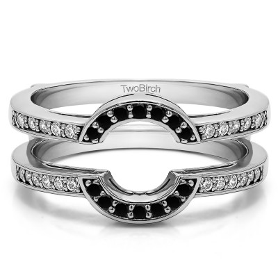 0.38 Ct. Black and White Stone Round Halo Wedding Ring Guard