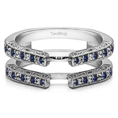 0.29 Ct. Sapphire and Diamond Cathedral Ring Guard with Millgrained Edges and Filigree Design