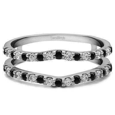 0.24 Ct. Black and White Stone Double Shared Prong Curved Ring Guard