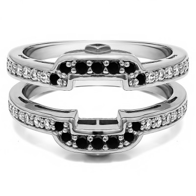 .50 Ct. Black and White Stone Square Halo Peek-a-Boo Wedding Ring Guard