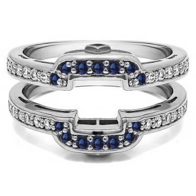 .50 Ct. Sapphire and Diamond Square Halo Peek-a-Boo Wedding Ring Guard