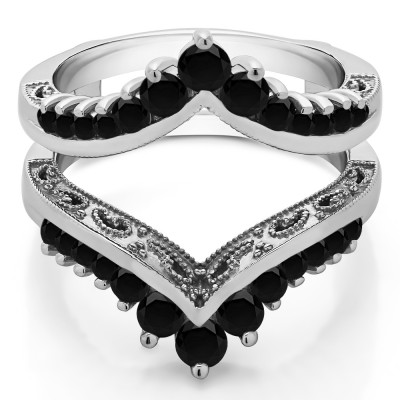 0.98 Ct. Black Stone Filigree Vintage Wedding Ring Guard