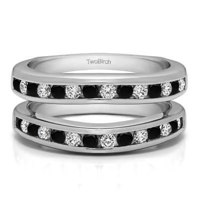 0.66 Ct. Black and White Stone Channel Set Contour Wedding Ring