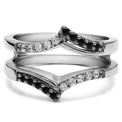 0.3 Ct. Black and White Stone Bypass Prong Set Wedding Ring Guard