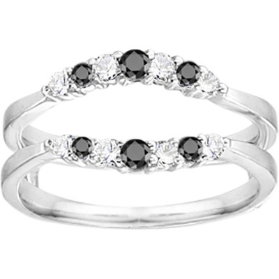 0.35 Ct. Black and White Stone Shared Prong Curved Wedding Ring Guard Enhancer