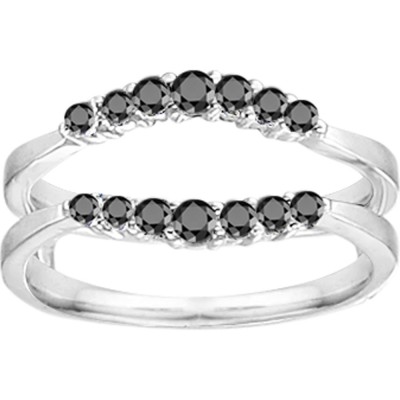0.35 Ct. Black Stone Shared Prong Curved Wedding Ring Guard Enhancer