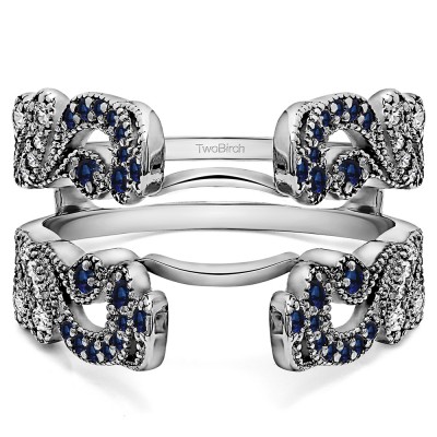 .50 Ct. Sapphire and Diamond Wide Vintage Filigree Millgrained Ring Guard