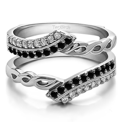 0.38 Ct. Black and White Stone Double Row Bypass Infinity ring guard