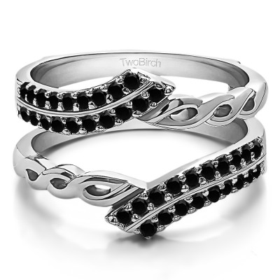 0.38 Ct. Black Stone Double Row Bypass Infinity ring guard