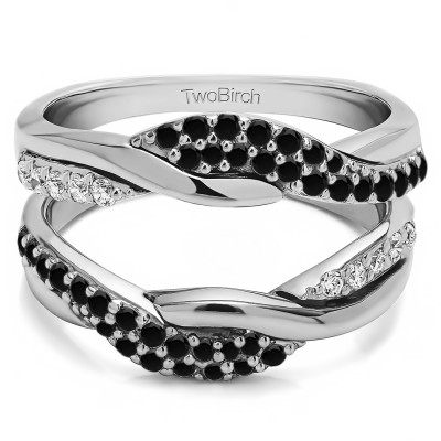 0.54 Ct. Black and White Stone Bypass Shared Prong Engagement ring guard