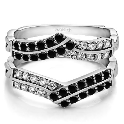 0.66 Ct. Black and White Stone Double Row Criss Cross Ring Guard Enhancer