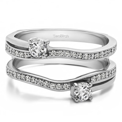 0.66 Ct. Two Stone Curved Ring Guard Enhancer With Cubic Zirconia Mounted in Sterling Silver.(Size 9.5)