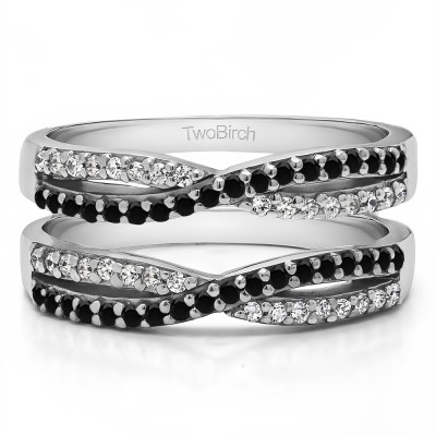 0.48 Ct. Black and White Stone Criss Cross Wedding Ring Guard