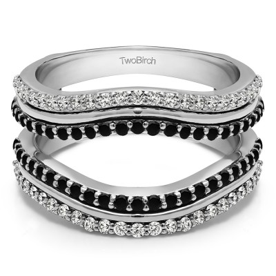 0.75 Ct. Black and White Stone Double Row Wedding Ring Guard Enhancer