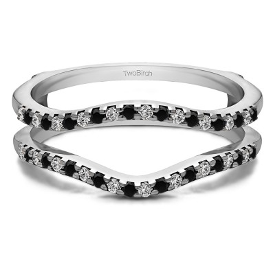 0.3 Ct. Black and White Stone Double Shared Prong Contour Ring Guard