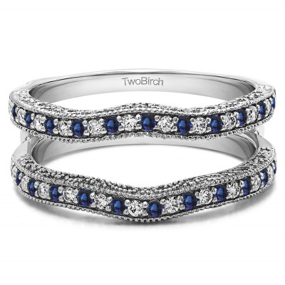 0.26 Ct. Sapphire and Diamond Contour Ring Guard with Millgrained Edges and Filigree Cut Out Design
