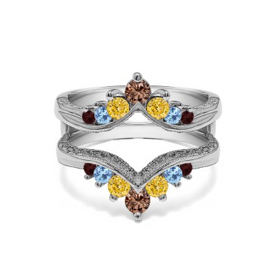 Genuine Birthstone Chevron Style Ring Guard with Millgrained Edges and Filigree Cut Out Design (0.74 Carat)