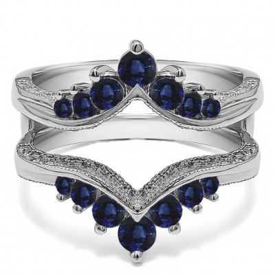 0.74 Ct. Sapphire Chevron Vintage Ring Guard with Millgrained Edges and Filigree Cut Out Design