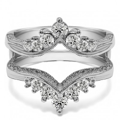 0.74 Ct. Chevron Vintage Ring Guard with Millgrained Edges and Filigree Cut Out Design
