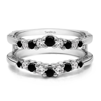 0.71 Ct. Black and White Stone Vintage Ring Guard with Filigree Designs