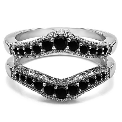 0.75 Ct. Black Stone Vintage Filigree and Milgrained Contour Ring Guard
