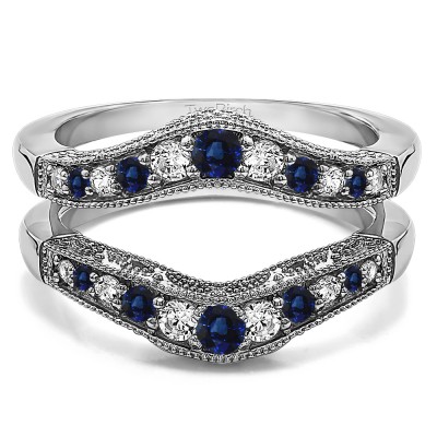 0.75 Ct. Sapphire and Diamond Vintage Filigree and Milgrained Contour Ring Guard