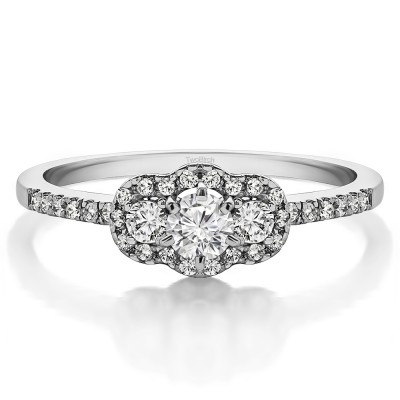 0.45 Ct. Three Stone Round Halo Engagement Ring