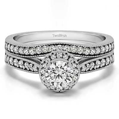 Vintage Halo Engagement Ring Bridal Set (2 Rings) (1.01 Ct. Twt.)