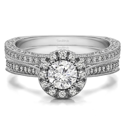 Round Vintage Halo Engagement Ring Bridal Set (2 Rings) (1.32 Ct. Twt.)