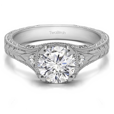 1.31 Ct. Vintage Three Stone Engagement Ring with Engraved Shank