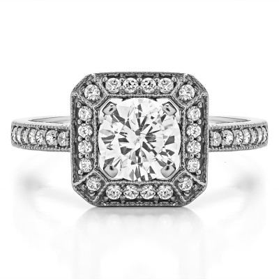 1.31 ct. Lab Grown Diamond Large Square Shaped Halo Engagement Ring with Round Center