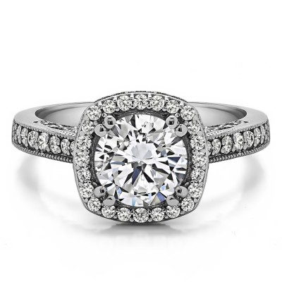 1.85 Ct. Round Vintage Halo Engagement Ring with Filigree Design