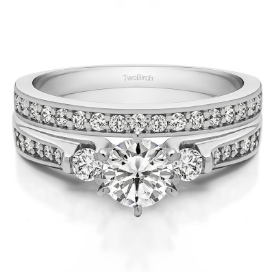 Traditional Three Stone Engagement Ring   Bridal Set (2 Rings) (0.98 Ct. Twt.)