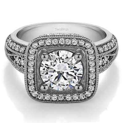 4.22 Ct. Round Vintage Halo Engagement Ring with Millgraining