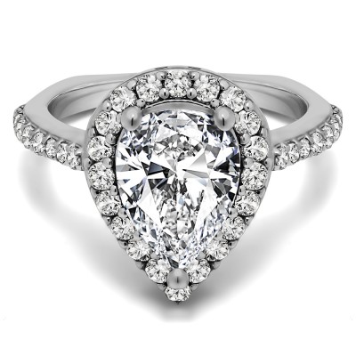 Traditional Pear Shaped Halo Engagement Ring in White Gold