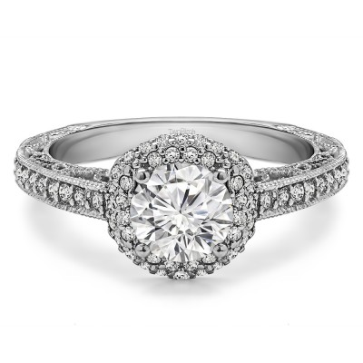 1.58 Ct. Round Filigree Vintage Halo Engagement Ring