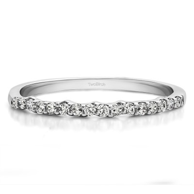 0.16 Carat Scalloped Edge Matching Wedding Band With Brilliant Moissanite Mounted in 14k White Gold (Size 6)