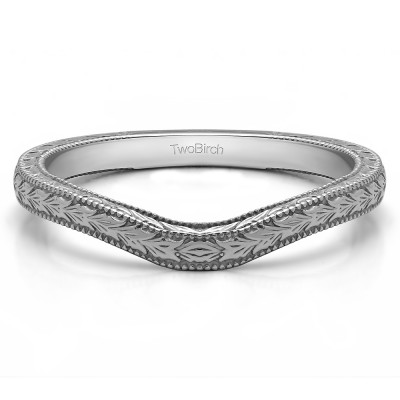 Plain Millgrained Vintage Engraved Matching Wedding Ring