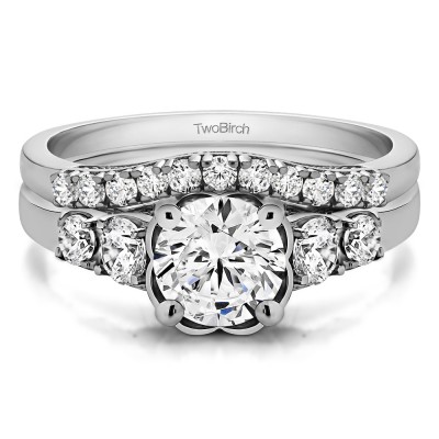 Round Flower Set Engagement Ring Bridal Set (2 Rings) (1.71 Ct. Twt.)