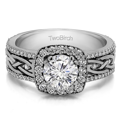 1.56 Ct. Round Halo Engagement Ring with Celtic Braided Shank
