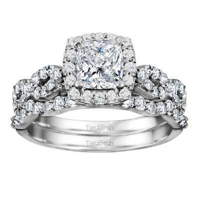 Cushion Cut Infinity Halo Engagement Ring Bridal Set (2 Rings) (2.01 Ct. Twt.)
