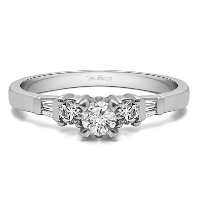 0.5 Ct. Round and Baguette Three Stone Engagement Ring