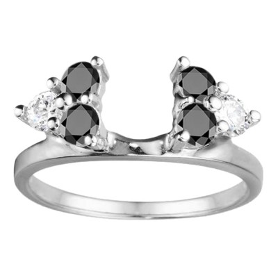 0.25 Ct. Shared Prong Set Six Stone Ring Wrap With Black And White Cubic Zirconia Mounted in Sterling Silver.(Size 7)
