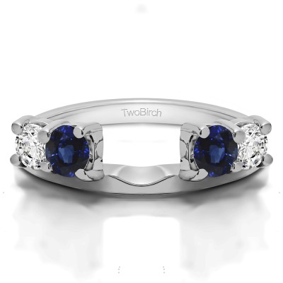 0.15 Ct. Sapphire and Diamond Graduated Four Stone Shared Prong Set Ring Wrap