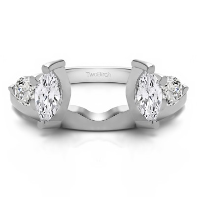 1 Ct. Round and Marquise Wedding Ring Wrap With Cubic Zirconia Mounted in Sterling Silver