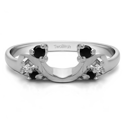 0.15 Ct. Black and White Bypass Shared Prong Six Stone Ring Wrap