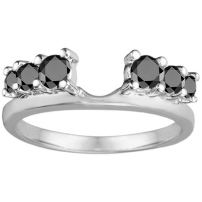 0.5 Ct. Black Double Shared Prong Graduated Six Stone Ring Wrap