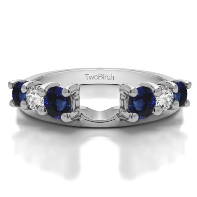 0.75 Ct. Sapphire and Diamond Double Shared Prong Graduated Six Stone Ring Wrap